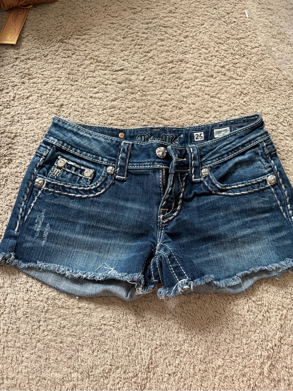 Miss Me Dark Blue Distressed Denim Cutoff Shorts- Size 25